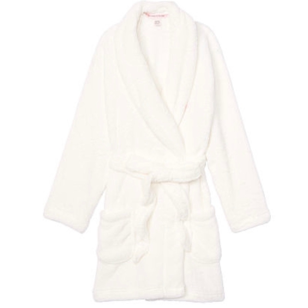 VS Victoria’s Secret Cozy Plush Short Robe Ivory - Picture 4 of 5